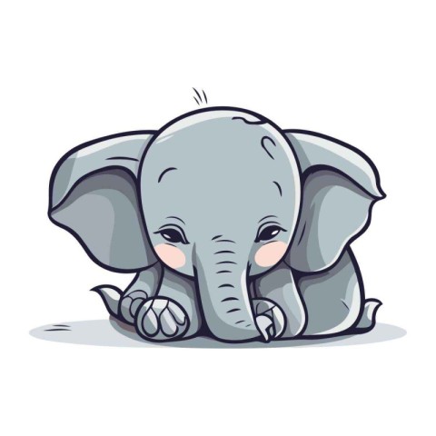 Cute baby elephant on white background. Vector illustration in c