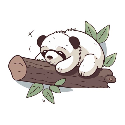 Panda sleeping on a tree branch. Vector illustration in cartoon