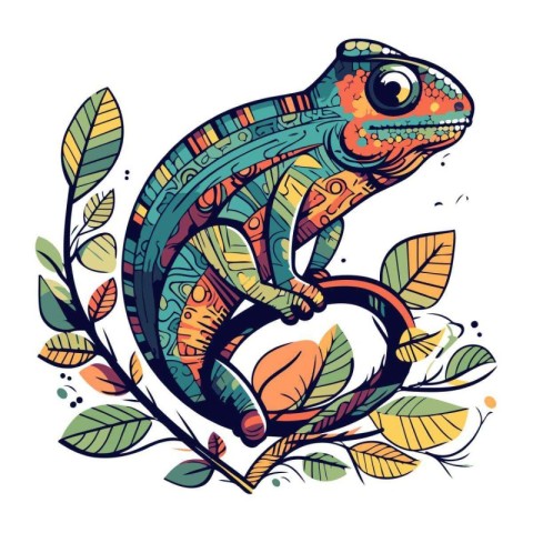 Chameleon. Hand drawn vector illustration in doodle style.