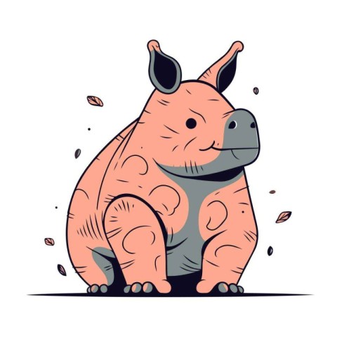 Cute cartoon rhinoceros. Vector illustration isolated on white b