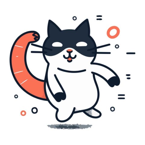 Cute cartoon cat character jumping and having fun. Vector illust