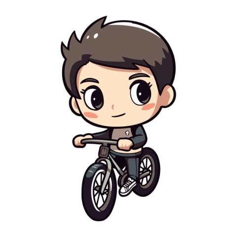 Boy riding a bike isolated on white background. Vector cartoon i