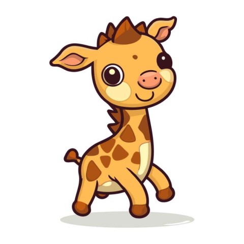 Cute baby giraffe cartoon vector illustration isolated on white