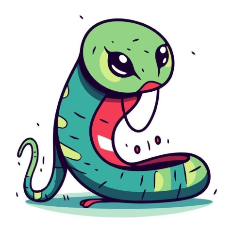 Cute snake cartoon vector illustration. Cute green snake charact