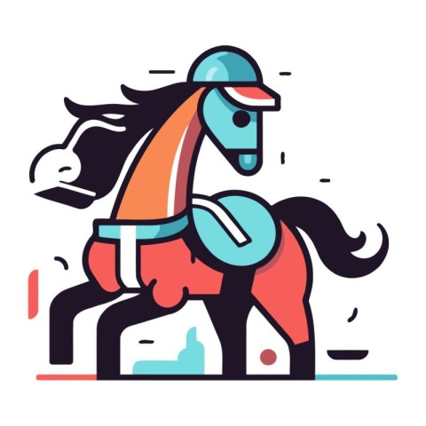 Horse riding flat color line icon. Vector illustration on white