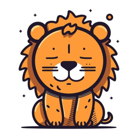 Cute cartoon lion. Vector illustration on white background. Line