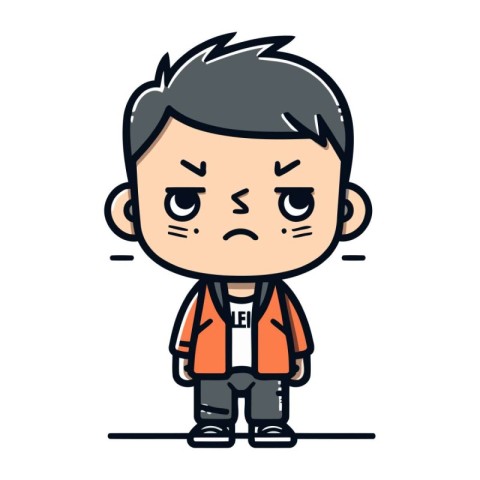 Angry Cartoon Boy Vector Illustration. Cute Little Boy Character