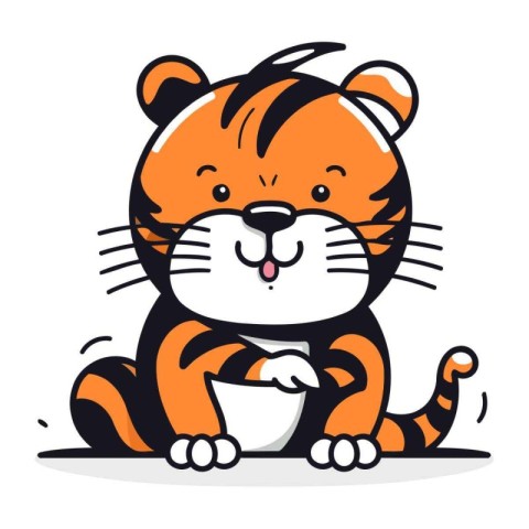 Cute tiger with a cup. Vector illustration in cartoon style.