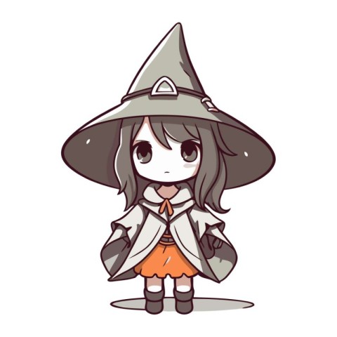 Illustration of a Cute Little Girl Wearing a Witch Costume