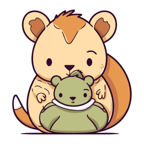 Cute cartoon baby hamster with teddy bear. Vector illustration.