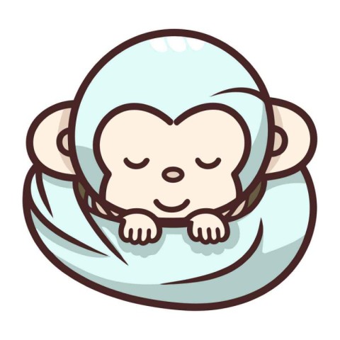 Cute cartoon monkey sleeping on a white background. Vector illus