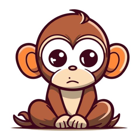 Cute little monkey sitting on a white background. Vector illustr