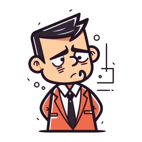 Angry man in suit and tie. Vector line art illustration.