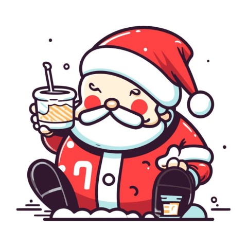 Santa Claus with a cup of coffee in his hand. Vector illustratio