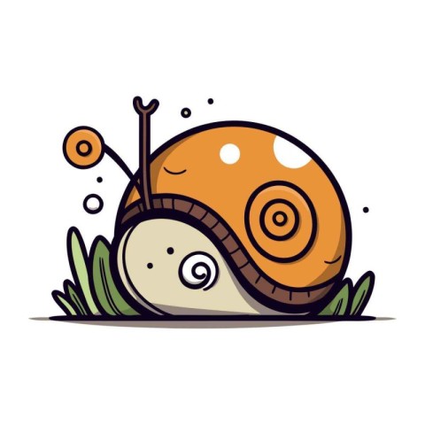 Cartoon snail on the grass. Vector illustration isolated on whit