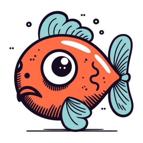 Cute cartoon fish with big eyes. Vector illustration isolated on