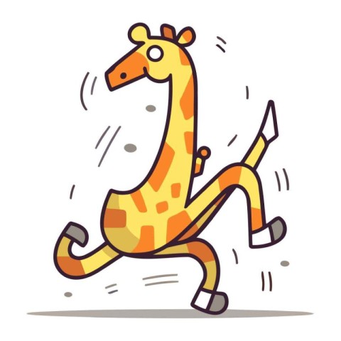 Cartoon giraffe running on white background. Vector flat illustr