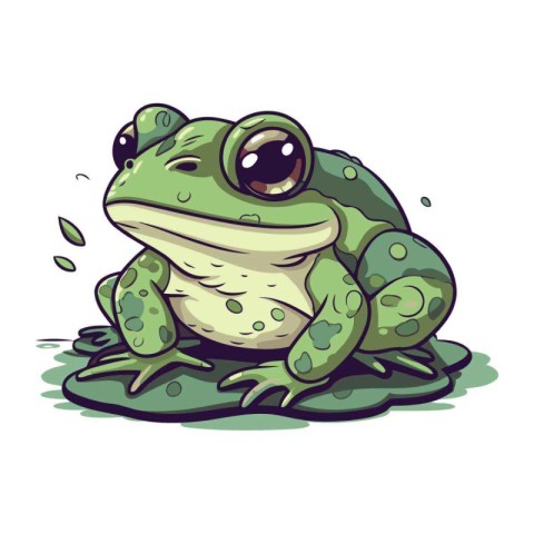 Cartoon green frog isolated on a white background. Vector illust