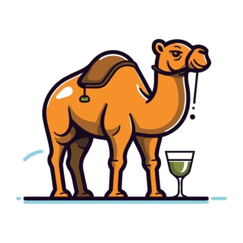 Camel with a glass of wine. Vector illustration in flat style