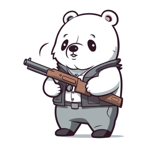 Polar Bear with Gun Cartoon Mascot Character Vector Illustration