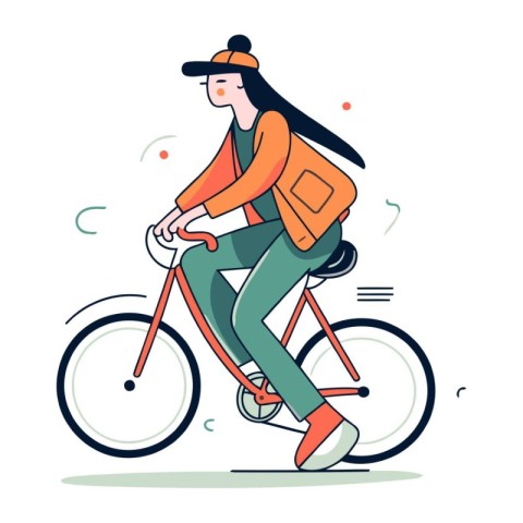 Young woman riding a bicycle. Vector illustration in a flat styl