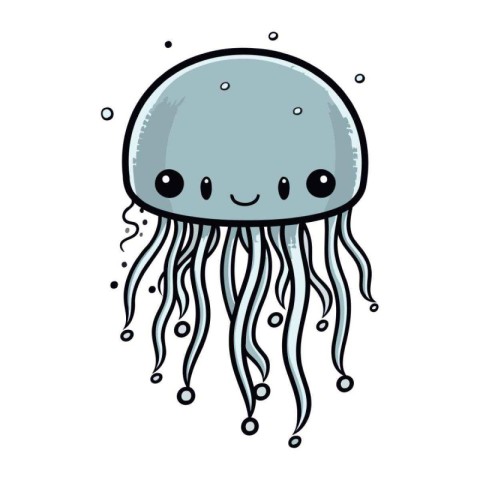 Cute Cartoon Jellyfish. Vector illustration isolated on white ba