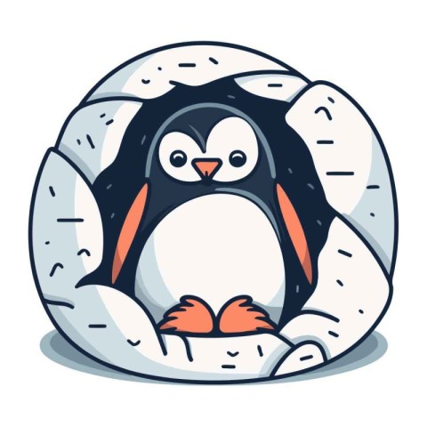 Cute penguin in a pillow isolated on white background. Vector il