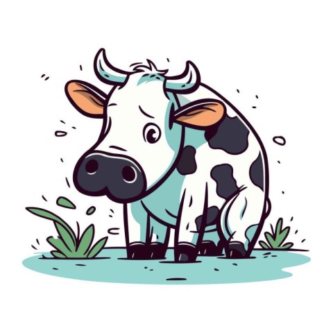 Illustration of a Cute Cow in the Field. Vector illustration