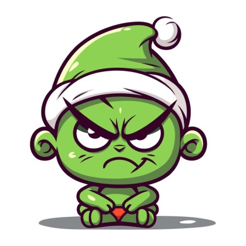 Angry green alien cartoon character with christmas hat vector il