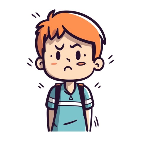 Cute boy feeling sad and worried. Vector illustration in cartoon