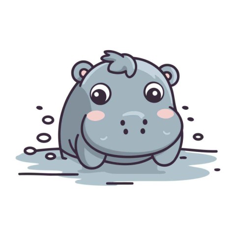 Cute hippopotamus in water. Vector illustration isolated on whit