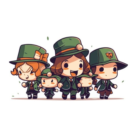 Illustration of a group of leprechauns holding hands