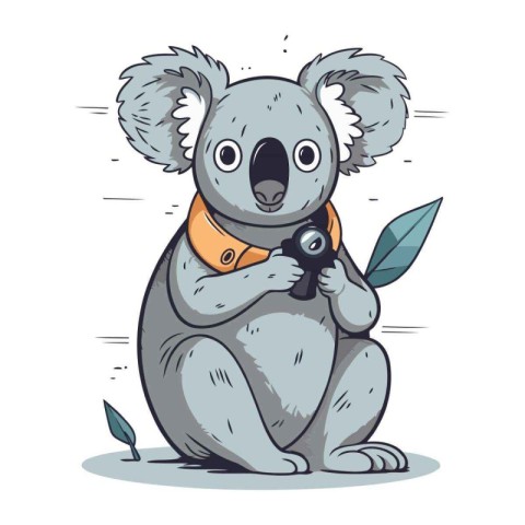 Cute koala holding a camera. Vector illustration in cartoon styl