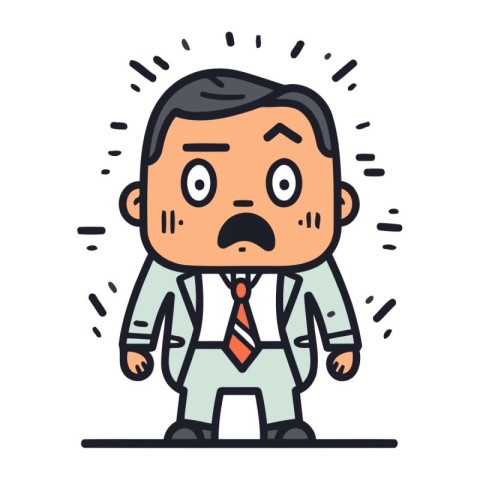 Angry businessman cartoon character. Vector illustration in thin