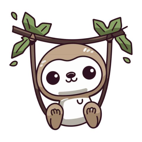 cute sloth hanging on a tree cartoon vector illustration graphic