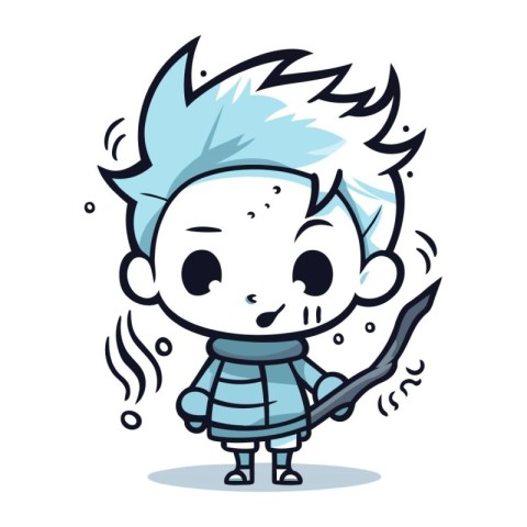 Cute little boy with a sword in his hand. Vector illustration.