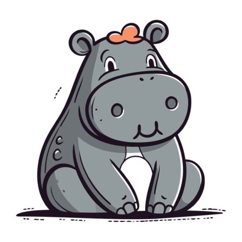 Illustration of a cute hippo sitting on a white background.