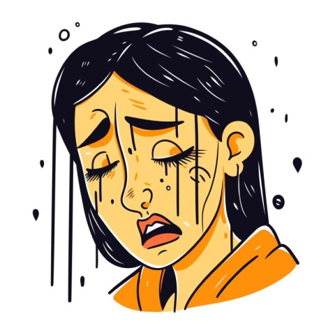 Portrait of a woman crying. Vector illustration in sketch style.