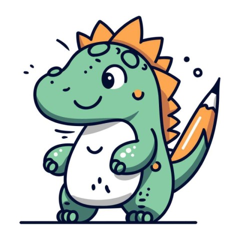 Cute cartoon dinosaur with pencils. Vector illustration of a cut