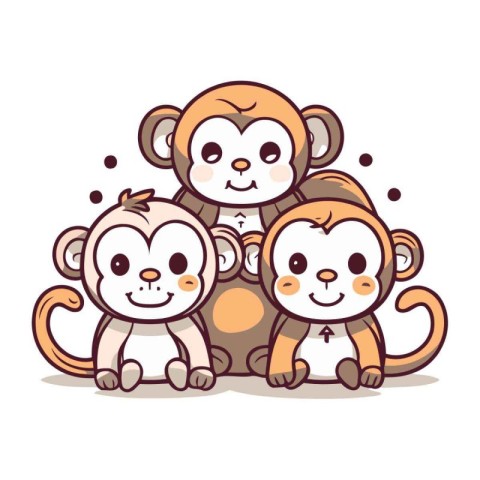 Monkey family cartoon vector illustration. Cute monkey family ve