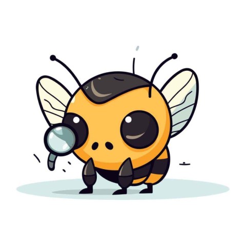 Bee with magnifying glass. Vector illustration in a flat style.