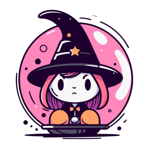 Illustration of a Cute Girl Wearing a Witch Costume. Vector