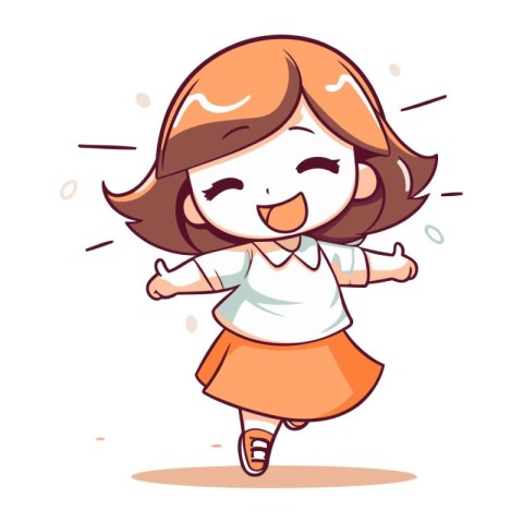 Cute Cartoon Girl Jumping and Smiling Vector Illustration.