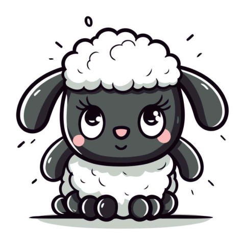 Cute little black and white sheep cartoon character. Vector illu