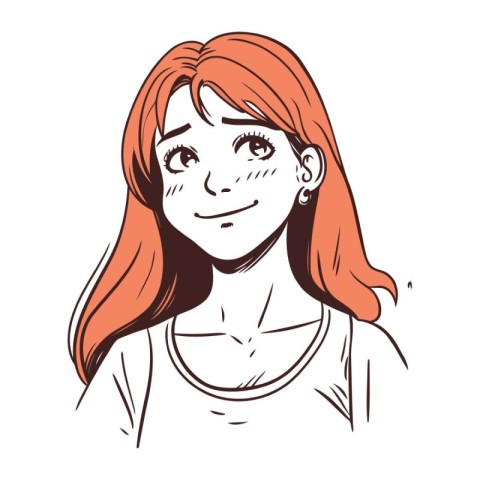 Cute girl with red hair. Vector illustration in sketch style.