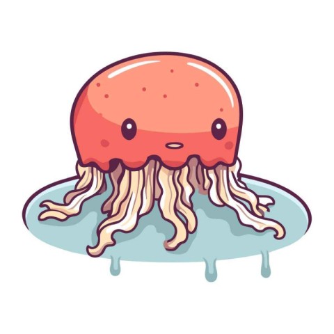 Cute jellyfish cartoon vector illustration isolated on white bac