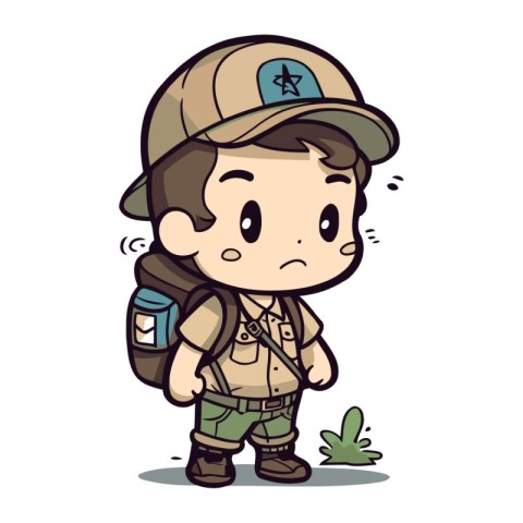 Illustration of a Cute Boy Wearing a Cap and Backpack