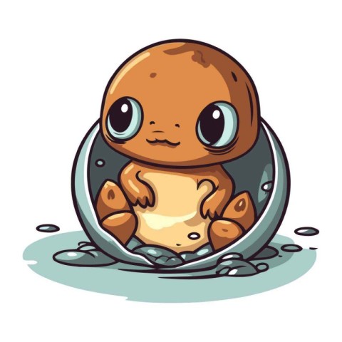 Cute cartoon turtle in a hole. Vector illustration on white back