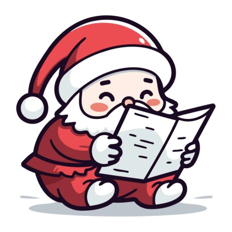 Cartoon Santa Claus reading a letter. Vector illustration. Chris