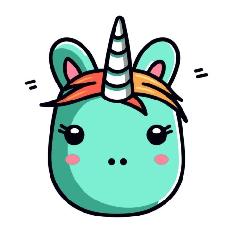 Unicorn head. Cute cartoon kawaii character. Vector illustration